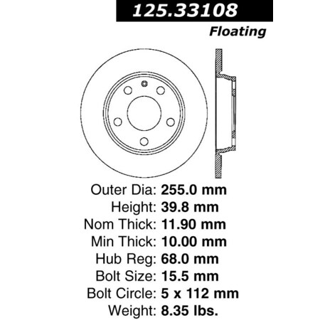 Centric Parts Premium High-Carbon Rotor, 125.33108 125.33108